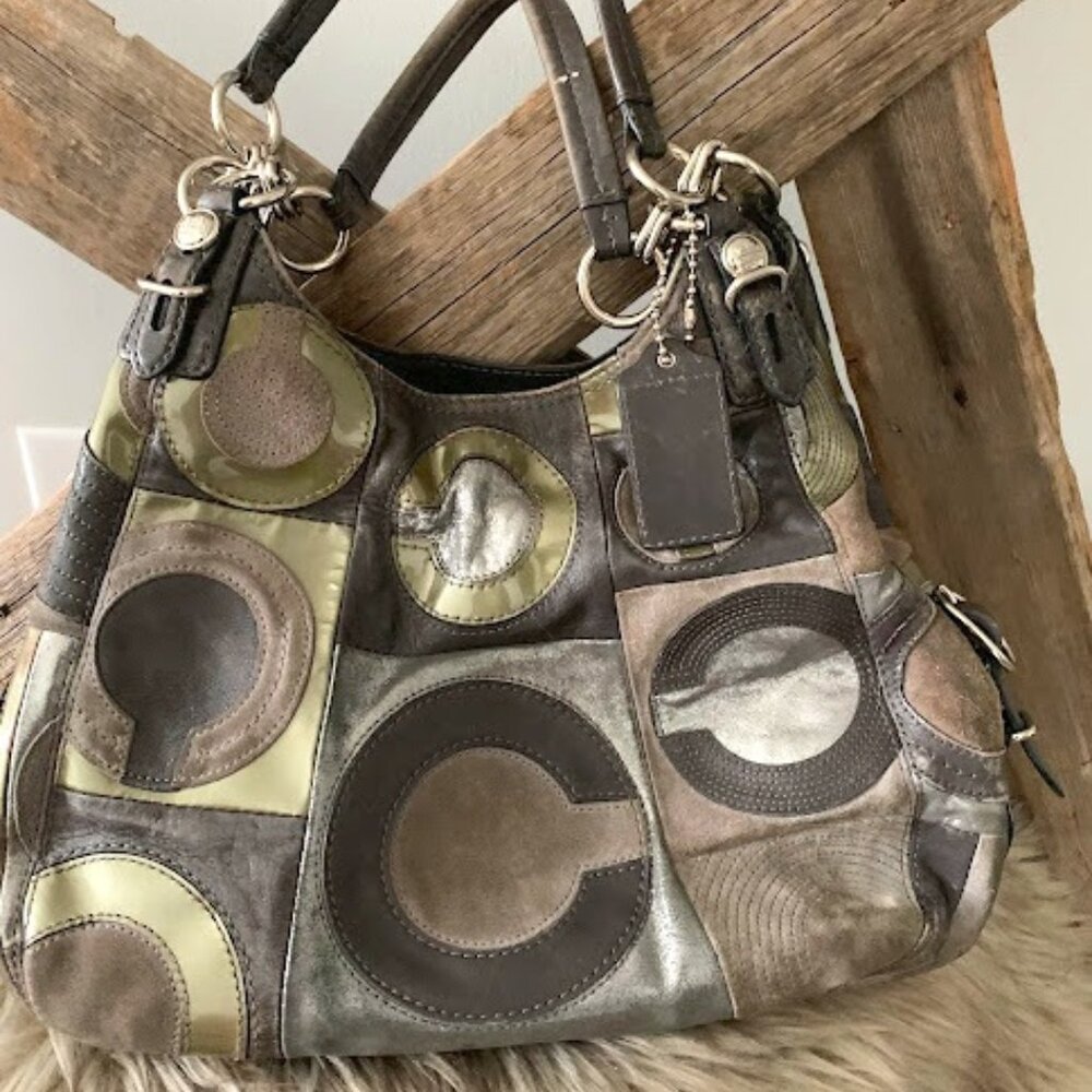 Vintage Coach 'Mia' C inlay Metallic leather handbag